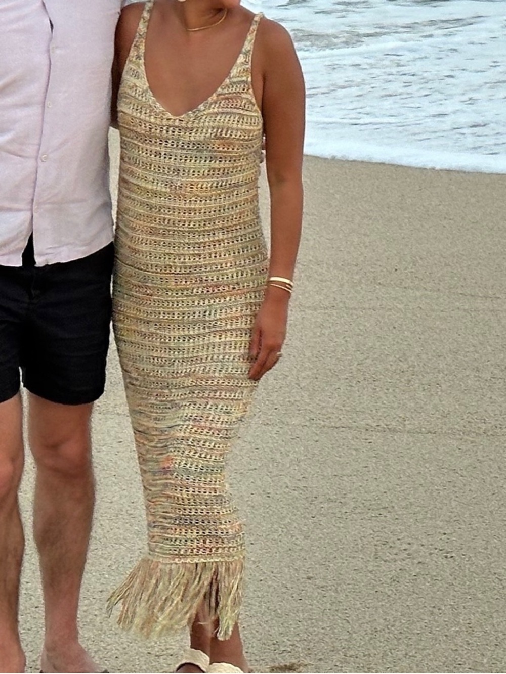 Zara Crochet Maxi Dress with Fringe - Neutral Multi